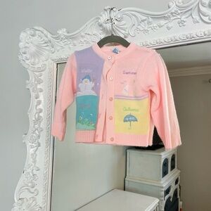 Vintage Kids Girls Baby Pastel Cardigan Sweater with Seasonal Motifs